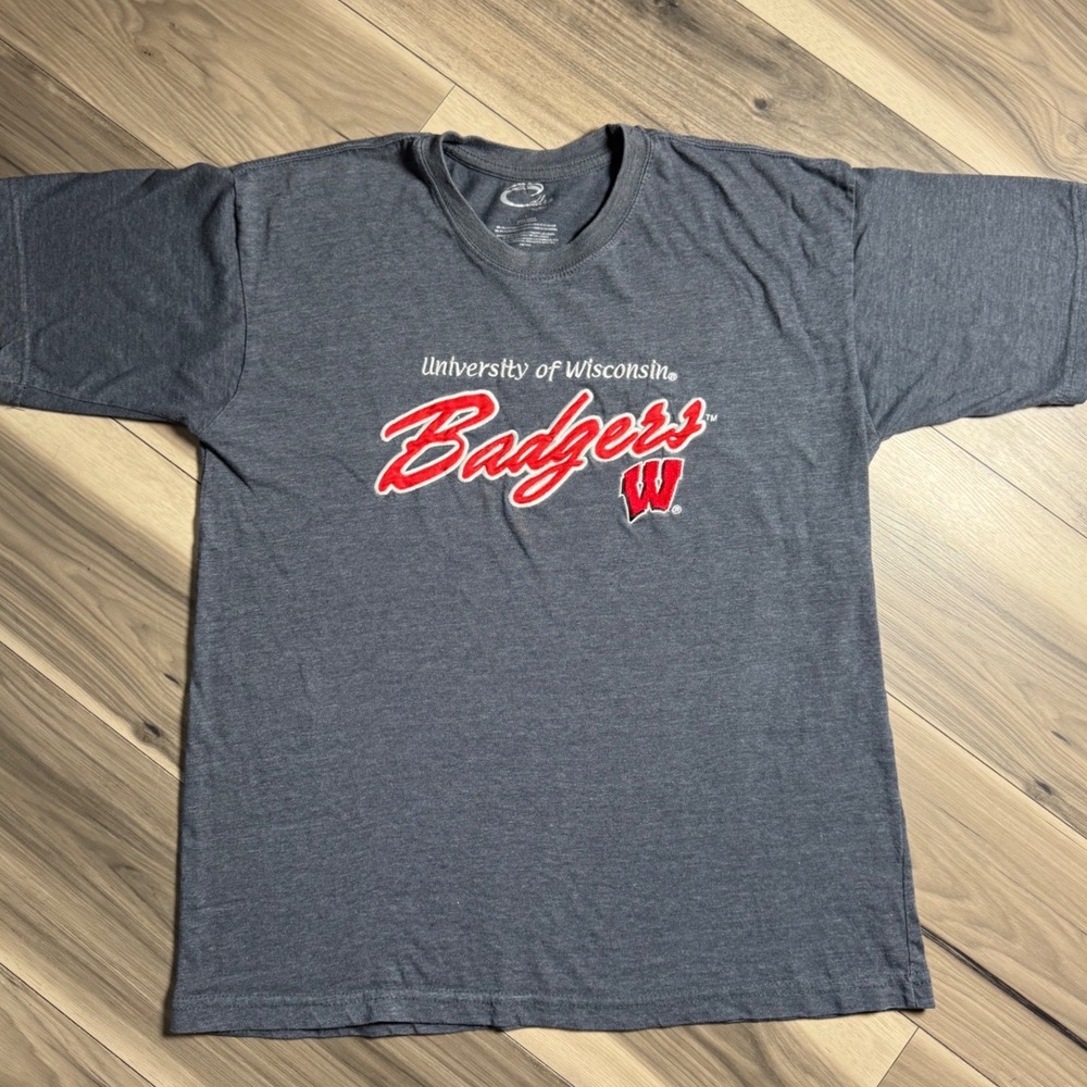 Cadre University of Wisconsin Badgers T-Shirt Gray Mens Large NCAA Graphic Tee